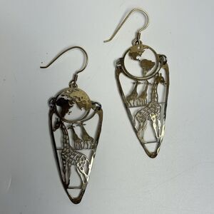 Wild Byrde Gold Tone Cut Out Metal Giraffe World Dangle Earrings